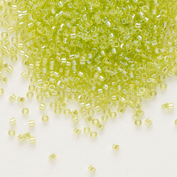 Seed bead, Delica®, glass, pkg/7.5g, #11 round, translucent rainbow chartreuse (DB-0174). image number 0