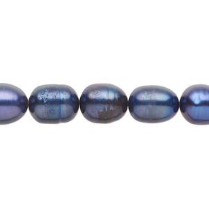 Freshwater pearl 1pkg1, rice, 15 inch cobalt blue 8-10mm cultured