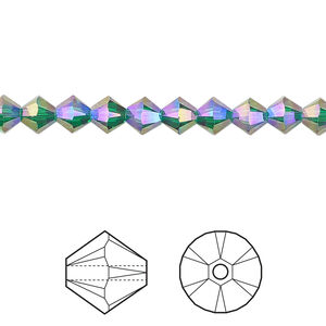 Bead 1pkg24 majestic green shimmer 2X, Crystal Passions®, 5mm bicone 5328