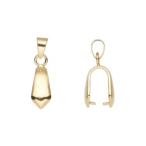 Bail, ice pick, gold-plated brass, 22x6mm with 10mm grip length and soldered bail. Sold per pkg of 4.