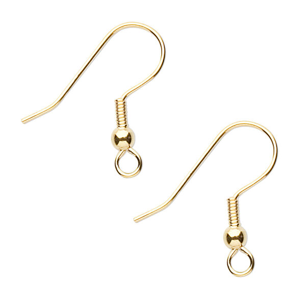 Ear wire, gold-finished stainless steel, 20mm fishhook with 3mm ball and 4mm coil with open loop, 21 gauge. Sold per pkg of 5 pairs. image number 0