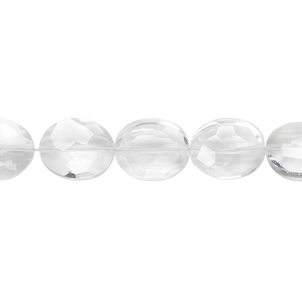 Bead, quartz crystal (natural), 11x9mm hand-cut faceted flat oval, B+ grade, Mohs hardness 7. Sold per pkg of 5. image number 0