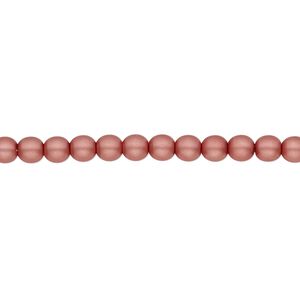 Bead, Czech pearl-coated glass druk, opaque matte dusty rose, 4mm round. Sold per 15-1/2" to 16" strand.