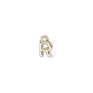 Charm, gold-finished "pewter" (zinc-based alloy), 7.5x6mm alphabet letter R. Sold per pkg of 2.