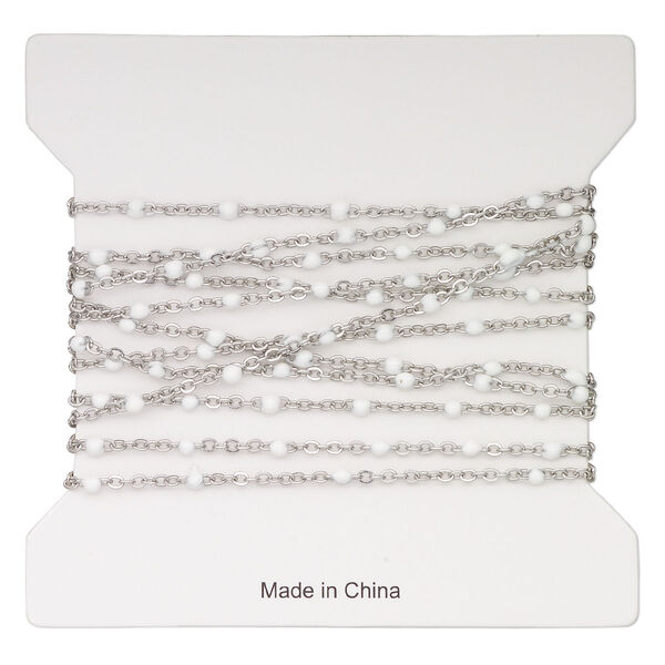 Chain, stainless steel and enamel, white, 1.7mm flat cable with 2mm ball. Sold per pkg of 5 feet. image number 0