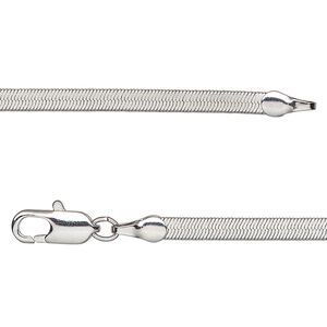 Chain, silver-plated brass, 3mm herringbone, 16 inches with lobster claw clasp. Sold individually.
