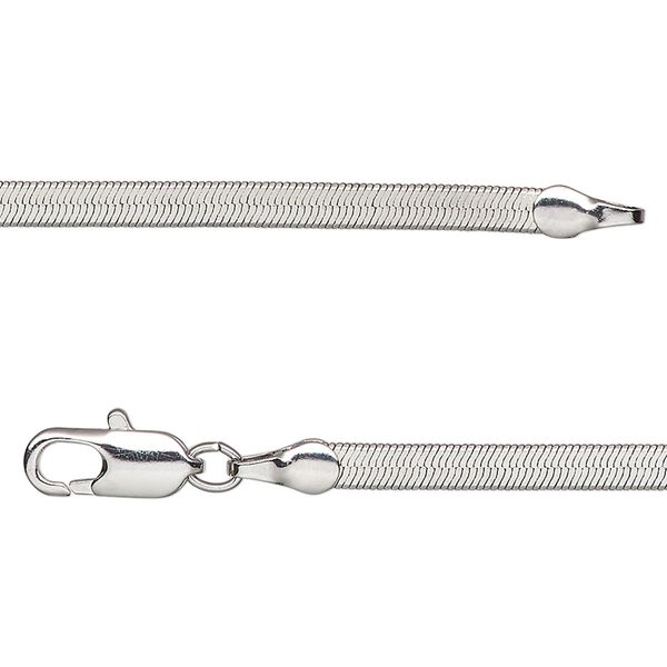 Chain, silver-plated brass, 3mm herringbone, 16 inches with lobster claw clasp. Sold individually. image number 0