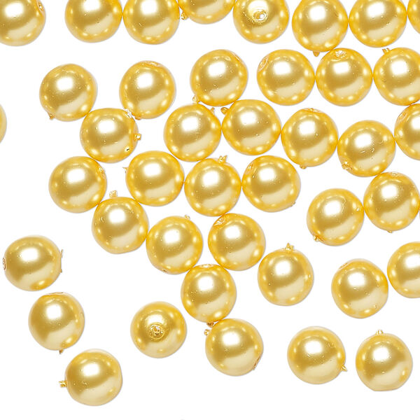 Bead, Czech pearl-coated glass druk 1pkg60, opaque yellow, 6mm round. image number 0