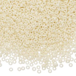 Seed bead, Miyuki, glass, pkg/50g, 2.2x1mm spacer rondelle, opaque matte cream, (SPR2.2-2021).