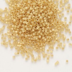 Seed bead, Delica®, glass, pkg/50g, #11 round, translucent 24Kt gold-lined opal (DB-0230).