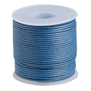 Cord, waxed cotton, medium blue, 0.5mm. Sold per 25-meter spool.