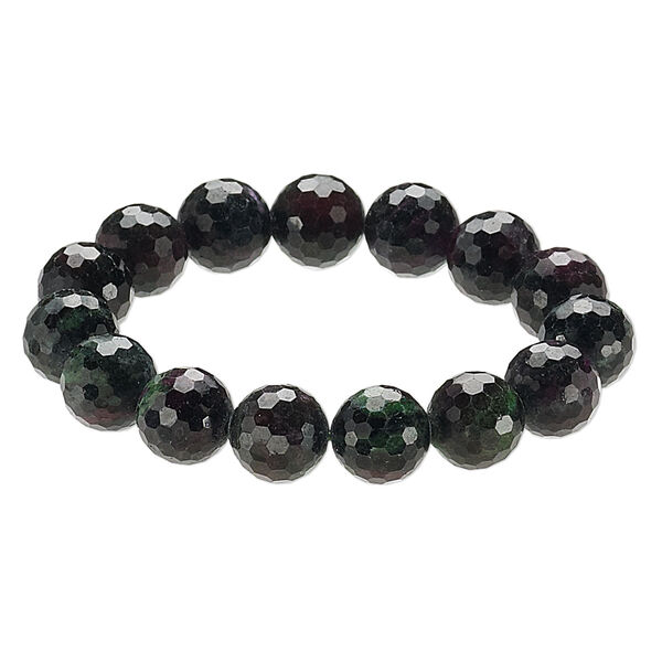 Ruby in zoisite 1pkg1, faceted round stretch bracelet natural 9 inch 13-14mm image number 0