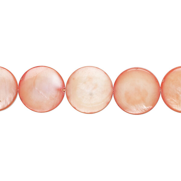 Mother-of-pearl shell 1pkg1, puffed flat round bead 15 inch tulip 11-12mm image number 0