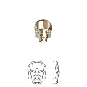 Flat back 2pk crystal golden shadow foil back, Crystal Passions® 10x7.5mm skull 2856