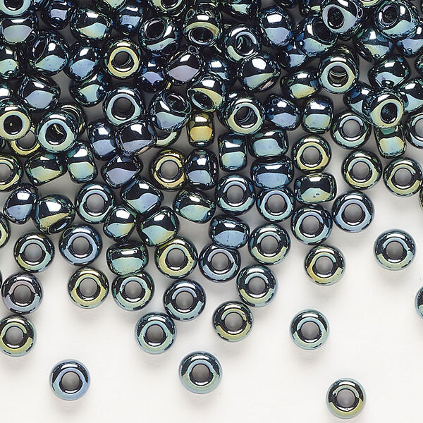 Seed bead, Miyuki, glass, pkg/250g, #6 rocaille, opaque iris gunmetal (RR-456). image number 0