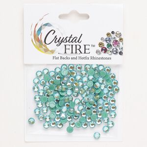 Flat back 144pk silky sage foil back, Crystal Fire® 3.80-4.00mm hotfix round SS16