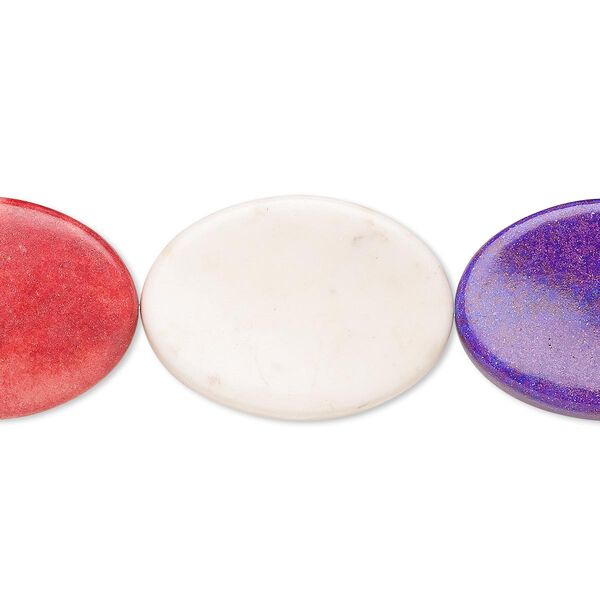 Bead, coated ceramic, multicolored, 35x25mm twisted flat oval. Sold per 8-inch strand. image number 0