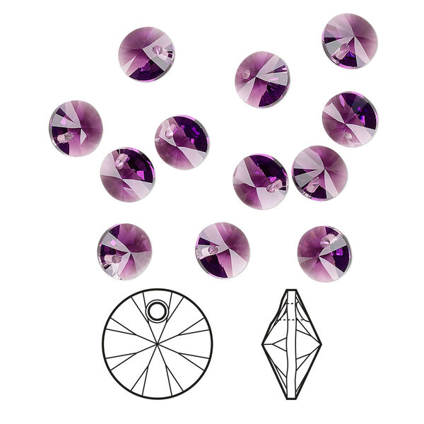 Drop 12pk amethyst, Crystal Passions® 6mm pendant mini disk 6428 image number 0