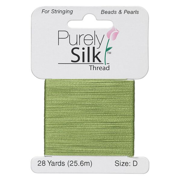 Thread, Purely Silk™, bright green, size D. Sold per 28-yard card. image number 0