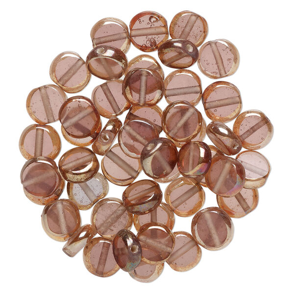 Bead, lampworked glass, translucent dusty pink luster, 12mm flat round. Sold per 2-ounce pkg, approximately 45 beads. image number 0