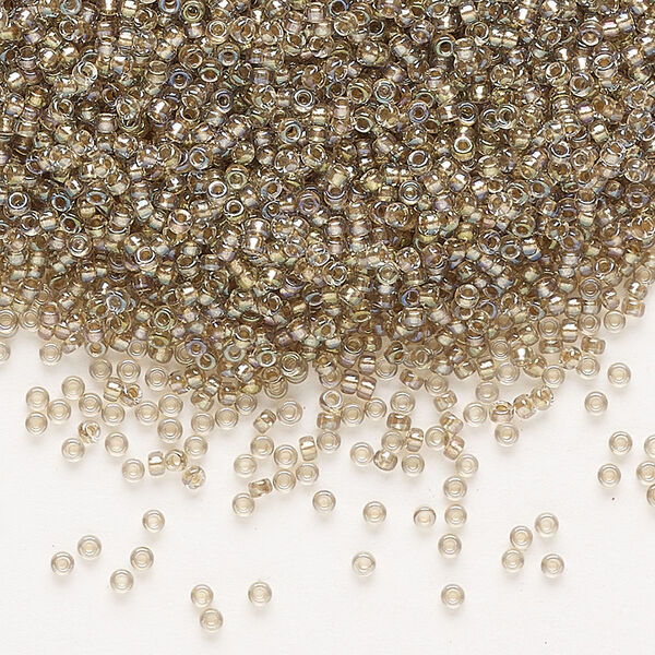 Seed bead, Miyuki, glass, pkg/35g, #15 rocaille, translucent moth-lined luster crystal clear (RR-3540). image number 0