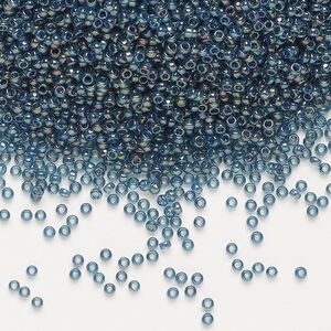 Seed bead, Miyuki, glass, pkg/35g, #15 rocaille, translucent gold luster Montana blue (RR-305).