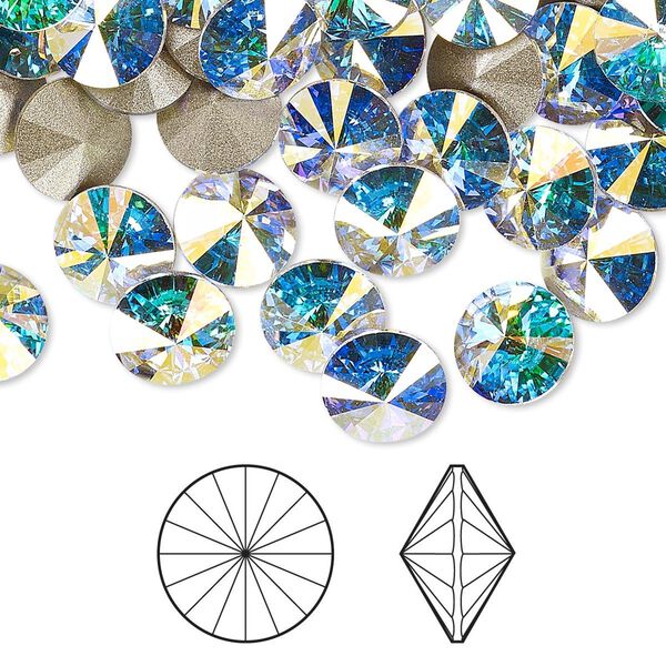 Chaton 144pk crystal AB foil back, Swarovski® 8.16-8.41mm rivoli SS39 1122 image number 0