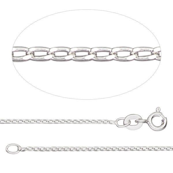 Chain, Gossamer™, sterling silver, 1mm curb, 20 inches with springring clasp. Sold individually. image number 0