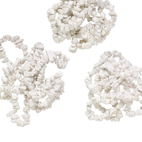 Bead, magnesite (stabilized), white, small to large chip with 0.4-1.4mm hole. Sold per pkg of (3) 34-inch strands. image number 0