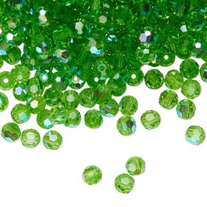Bead 720pk peridot AB, Preciosa Czech crystal 4mm round