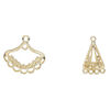 Drop, gold-finished "pewter" (zinc-based alloy), 17x17x14mm triangle with twisted rope swirl design and 4 loops and 25x19mm fancy with roses and 8 loops. Sold per pkg of 8. image number 1