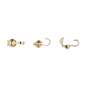 Bead tip, gold-plated brass, 6x3mm bottom clamp-on with open loop. Sold per pkg of 100.