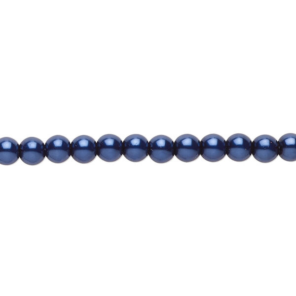 Bead, Czech pearl-coated glass druk, dark blue, 4mm round. Sold per 15-1/2" to 16" strand. image number 0