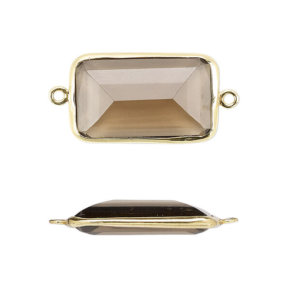 Link, smoky quartz (heated / irradiated) and gold-finished sterling silver, 22x13mm two-sided faceted rectangle. Sold per pkg of 2. image number 0