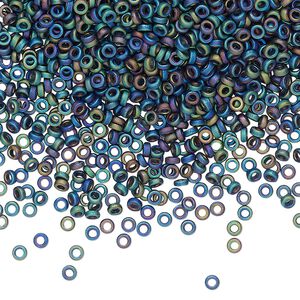 Seed bead, Miyuki, glass, pkg/250g, 2.2x1mm spacer rondelle, opaque matte iris blue, (SPR2.2-401FR).