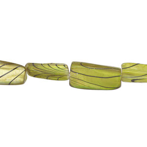 Mother-of-pearl shell 1pkg1, stick bead 15 inch green / black 12x6mm-16x10mm