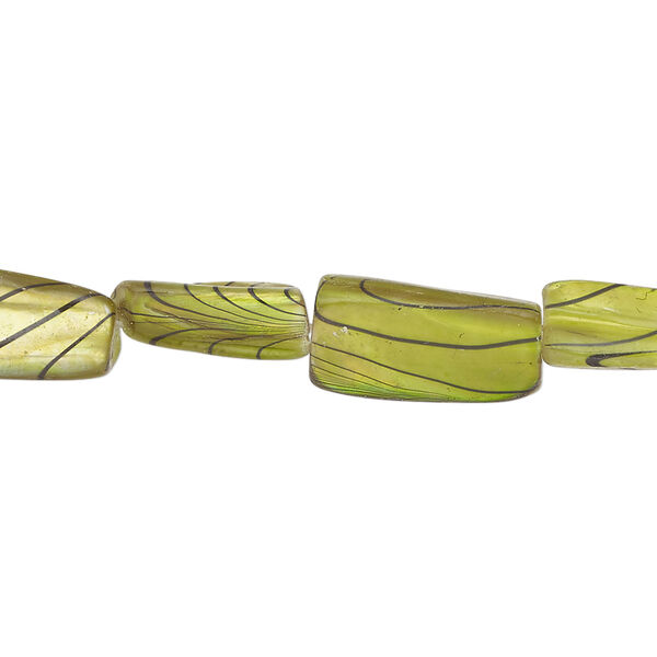 Mother-of-pearl shell 1pkg1, stick bead 15 inch green / black 12x6mm-16x10mm image number 0