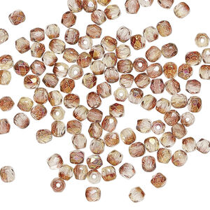 Bead, Czech fire-polished glass 1pkg120, pink and peach luster half-coated, 3mm faceted round.