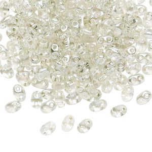 Seed bead, Preciosa Twin™ Czech glass, pkg/50g, 5x2.5mm oval, transparent viridian clear, (20203).