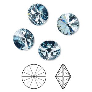 Chaton 4pk aquamarine foil back, Crystal Passions® 10.54-10.91mm rivoli SS47 1122