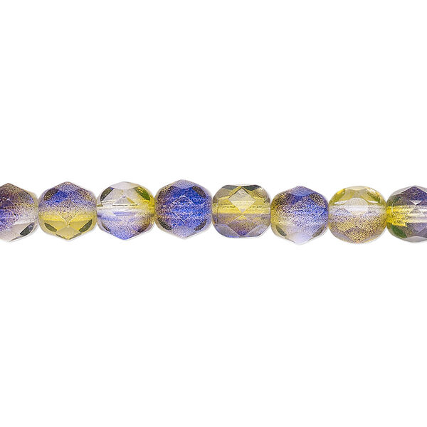 Bead, Czech fire-polished glass, green and purple, 6mm faceted round. Sold per 15-1/2" to 16" strand, approximately 65 beads. image number 0