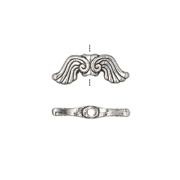 Bead, antique silver-finished "pewter" (zinc-based alloy), 19x7mm double-sided wing. Sold per pkg of 10. image number 0