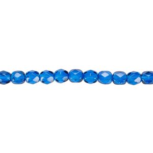 Bead, Czech fire-polished dipped décor glass, sapphire blue, 4mm faceted round. Sold per 15-1/2" to 16" strand, approximately 100 beads.