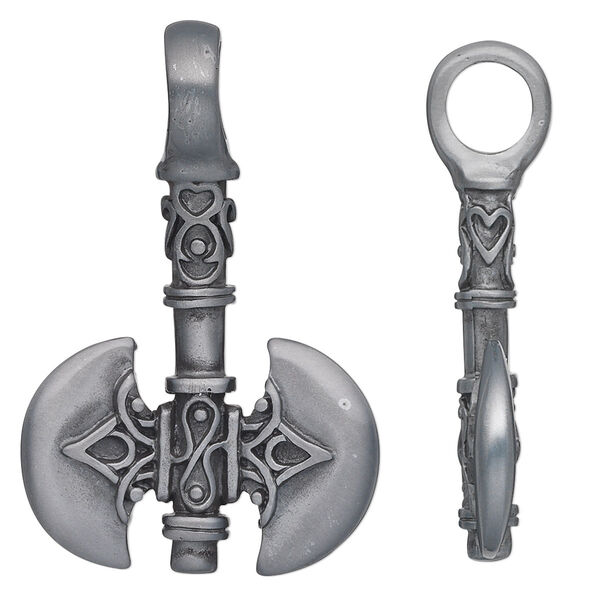 Pendant, "pewter" (zinc-based alloy), 43x27mm double-sided axe. Sold individually. image number 0