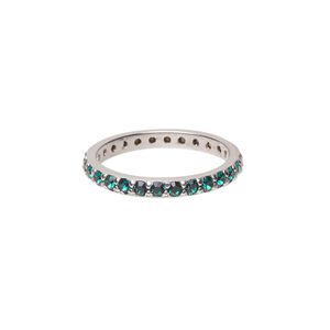 Ring, cubic zirconia and rhodium-plated sterling silver, green, 3mm wide eternity band, size 7. Sold individually.