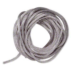 Cord, Satinique™, satin, silver, 2mm regular. Sold per pkg of 10 feet.