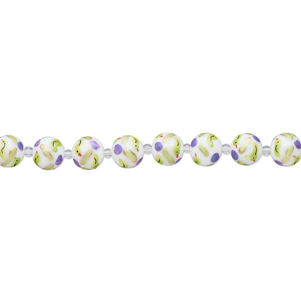 Bead, glass 1pkg8, multicolored, 14mm round with hand-painted bird and heart. image number 1