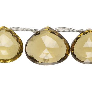 Golden quartz 1pkg5, hand-cut top-drilled faceted puffed teardrop bead 24x22mm-30x26mm