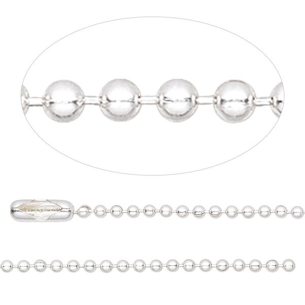 Chain, sterling silver and sterling silver-filled, 1.8mm ball, 16 inches with ball chain connector. Sold individually. image number 0