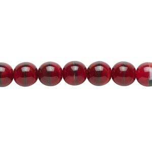 Bead, Czech glass druk, red and black, 8mm round. Sold per 15-1/2" to 16" strand.